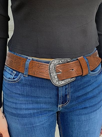 Women's Vintage Leather Belt – Hollow Flower Design