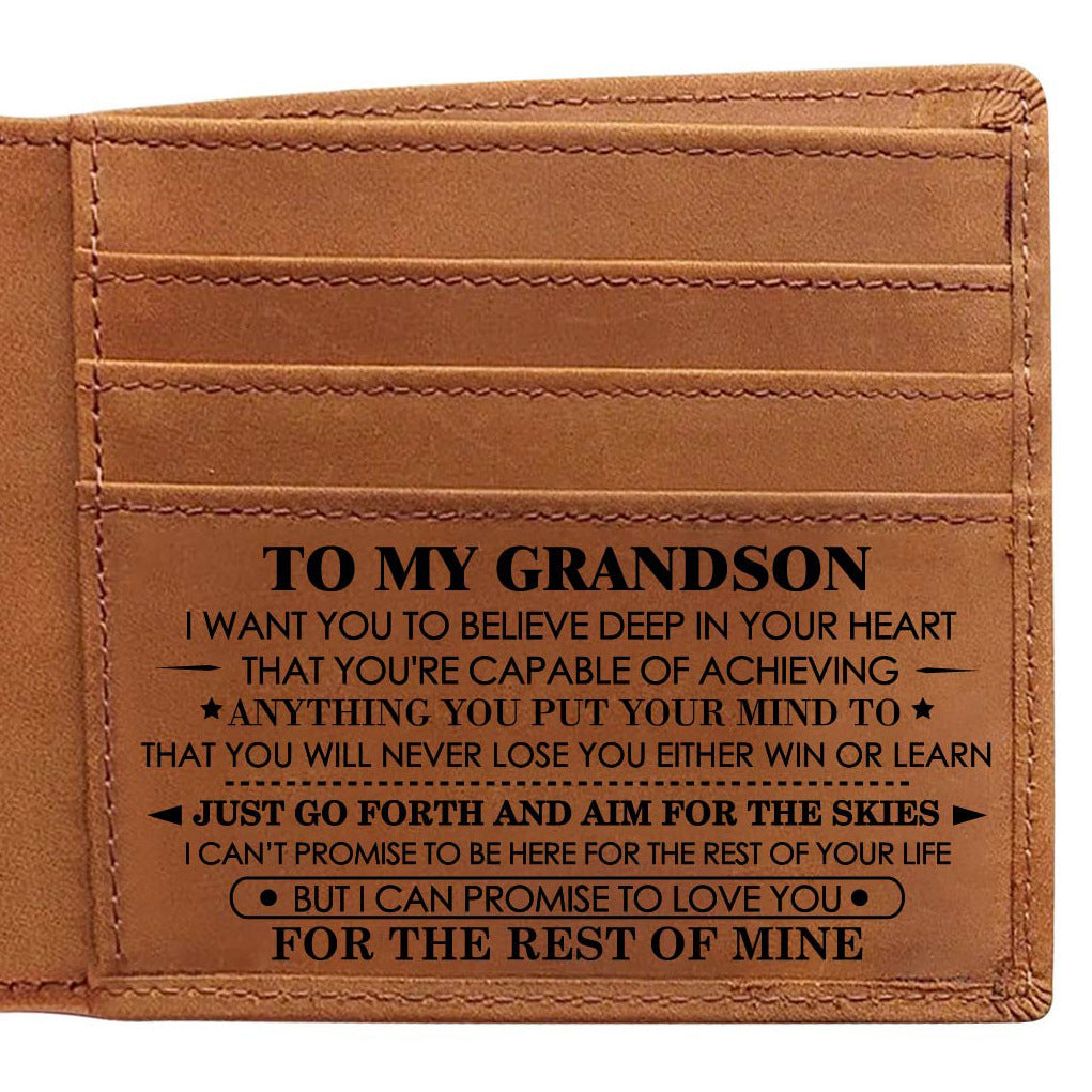 Men’s Crazy Horse Leather Wallet – Vertical Design with Custom Laser Lettering, First Layer Cowhide