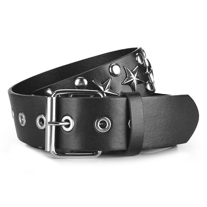 Star Eyelet Wide Faux Leather Biker Belt