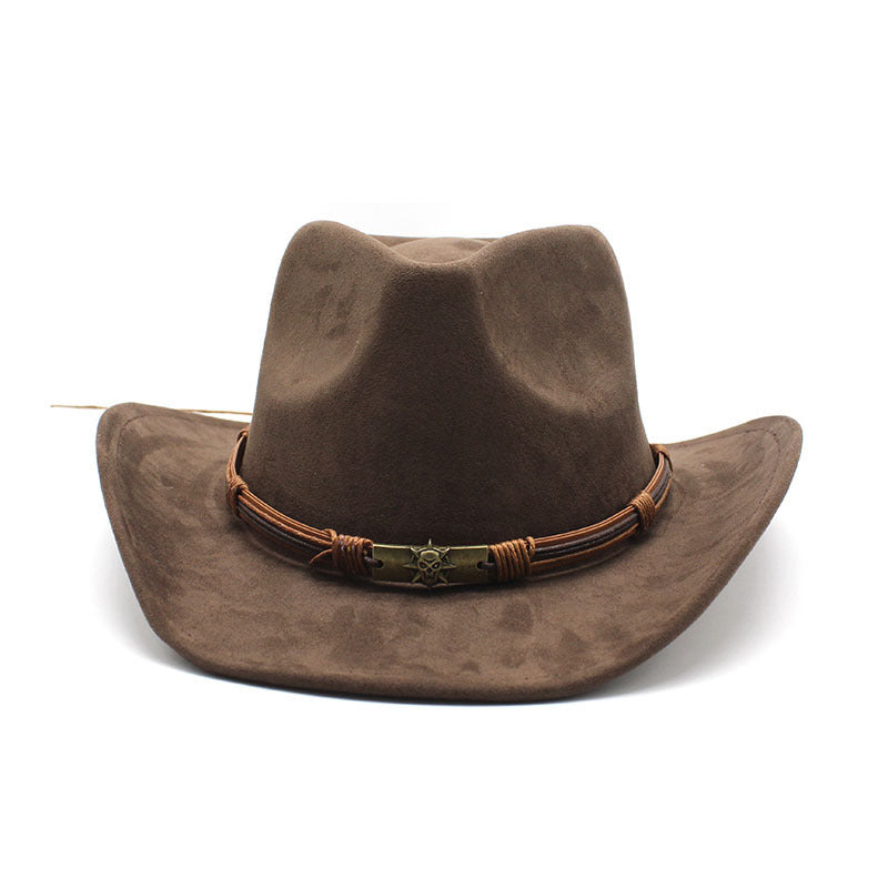 Suede Curling Western Cowboy Hat Ethnic Style Top Hat