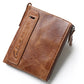 Black Angel Leather Men's Wallet Short Fashion Coin Purse Crazy Horse Cowhide Double Zipper Wallet