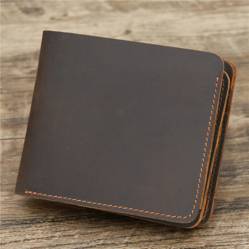 Men’s Genuine Leather Card Holder Wallet – Classic Bifold in Dark & Reddish Brown