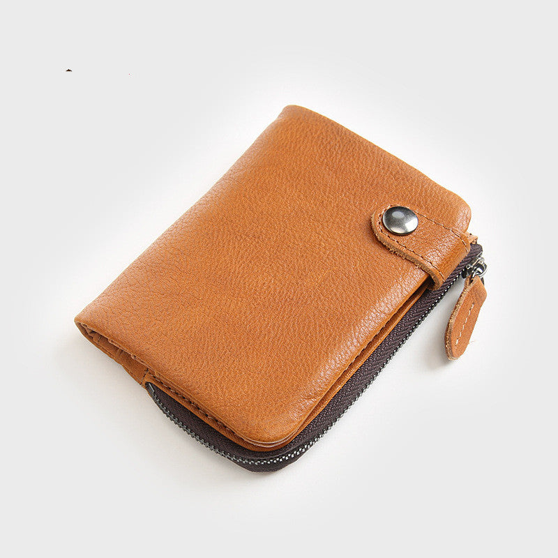 Men’s Short Bifold Wallet With Zipper, Genuine First Layer Cowhide Leather, Casual Horizontal And Vertical Styles