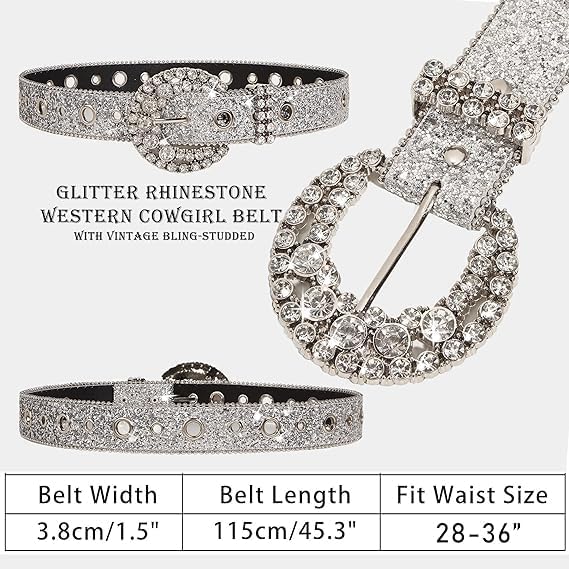 Unisex Diamond Buckle Bling Cowgirl Belt