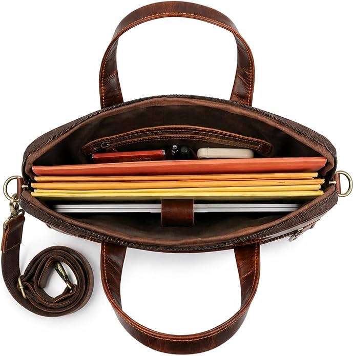 Distressed Leather 3-Compartment Laptop Bag – 15.5"