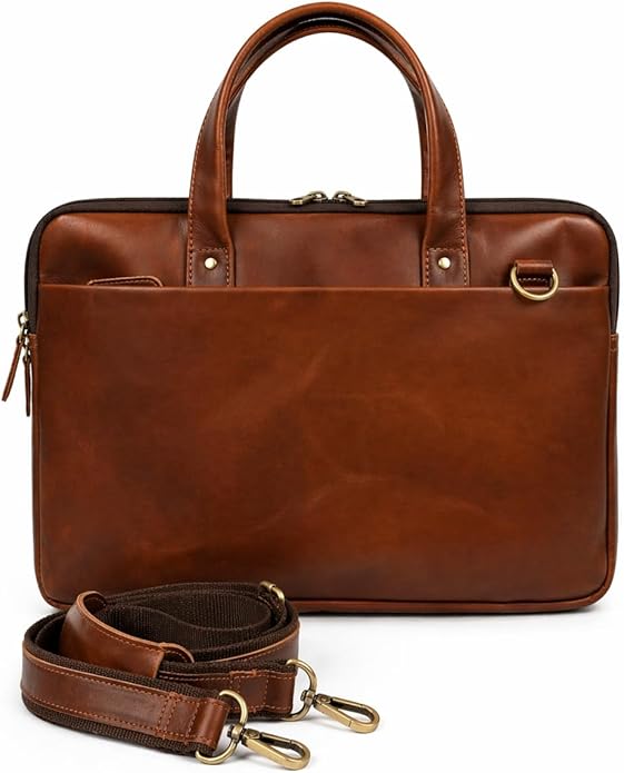 Distressed Leather 3-Compartment Laptop Bag – 15.5"