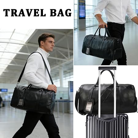 Distressed Leather Duffel with Shoe Compartment