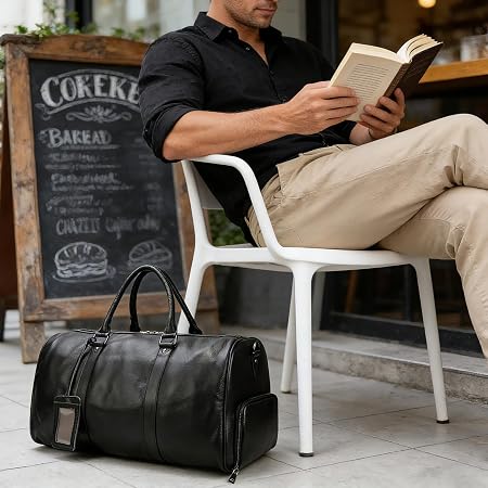 Distressed Leather Duffel with Shoe Compartment