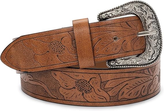 Women's Vintage Leather Belt – Hollow Flower Design