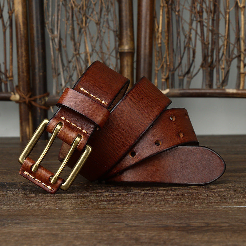 Men’s 1.5 Inch Double Prong Leather Jeans Belt