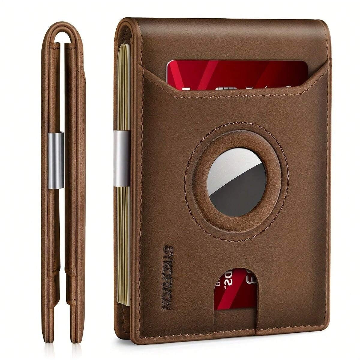 Men’s Airtag Wallet – Genuine Leather Bifold Slim Wallet with RFID Blocking & Money Clip