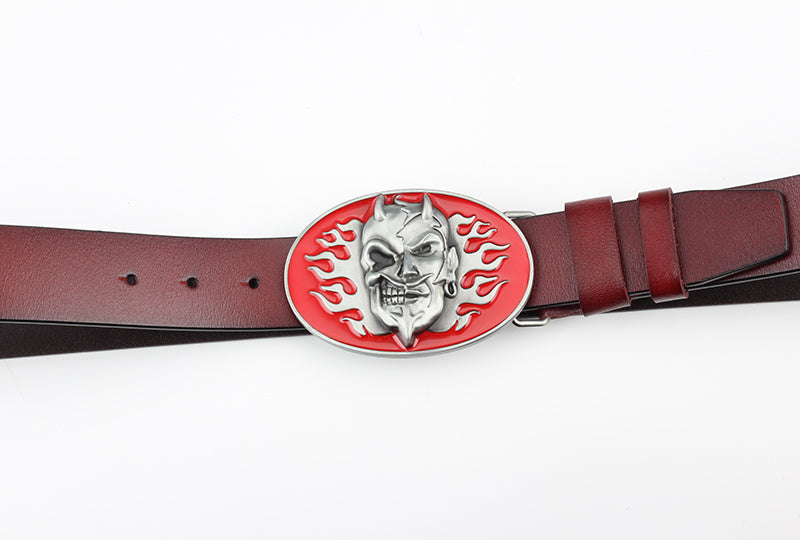 Western Skull Buckle Leather Belt - Bold Statement Fit