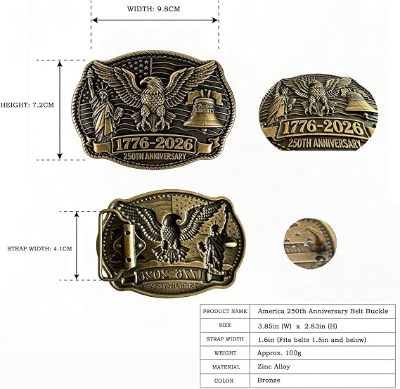 USA 250th Anniversary Eagle Belt Buckle – 1776 Liberty