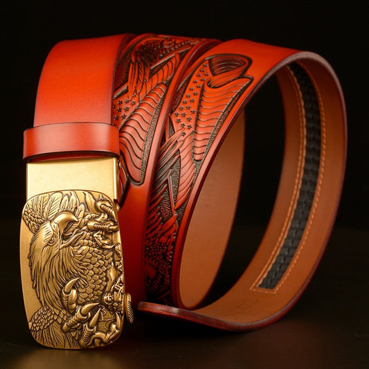 Western Men’s Eagle Head Automatic Buckle Leather Belt
