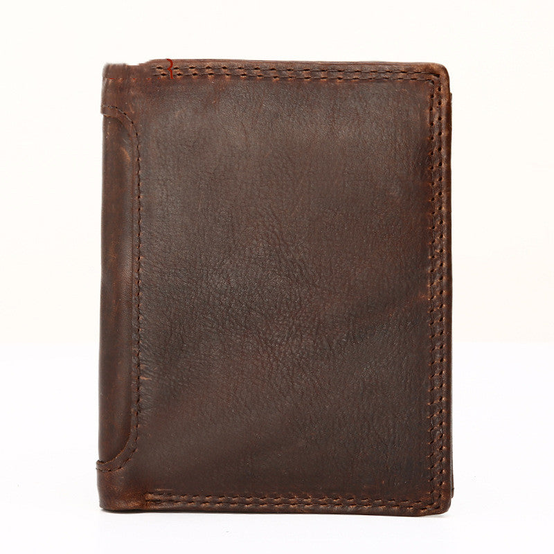 Men’s Vintage Bifold Leather Business Wallet – Multi-Compartment, Chocolate Brown