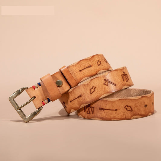 Men’s Vegetable Tanned Cowhide Leather Belt with Brass Buckle