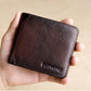Men’s Short Leather Trifold Wallet, Large Capacity Top Layer Cowhide Horizontal Wallet