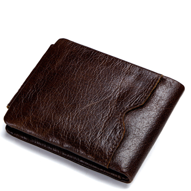 Vintage Crazy Horse Leather Tri-Fold Men’s Wallet with Zipper Coin Purse