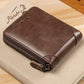Men’s Short Leather Wallet – First Layer Cowhide, Zipper Design
