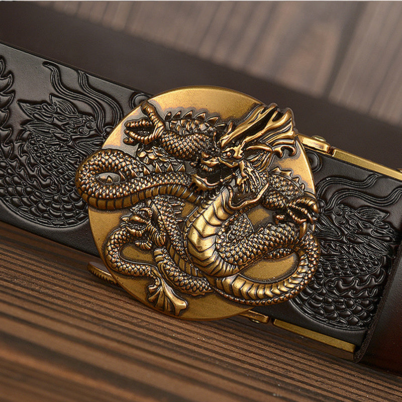 Western Leather Ratchet Belt - Dragon Buckle Precision Fit
