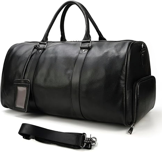 Distressed Leather Duffel with Shoe Compartment