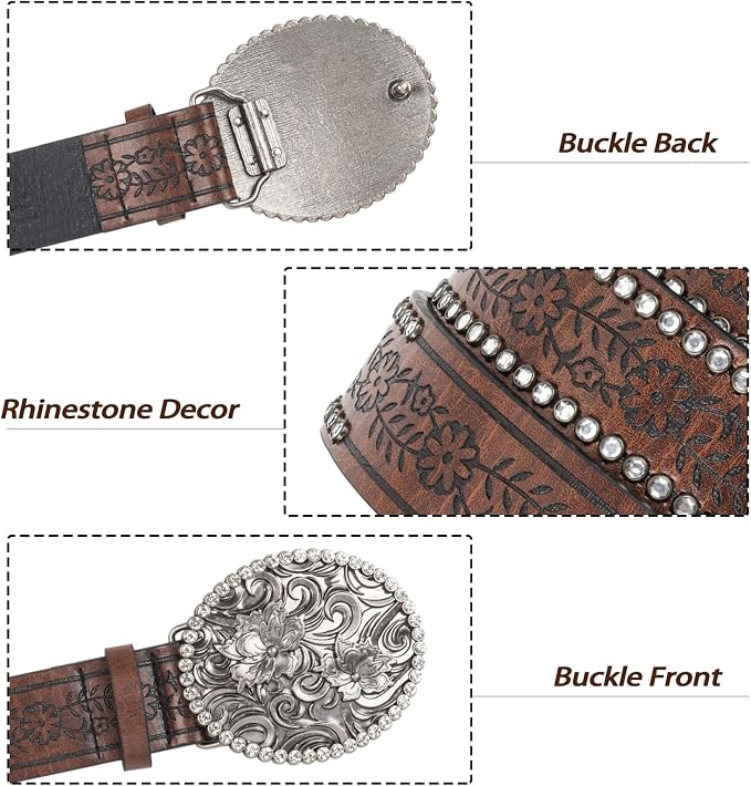 Western Cowboy PU Leather Belt – Floral Engraved