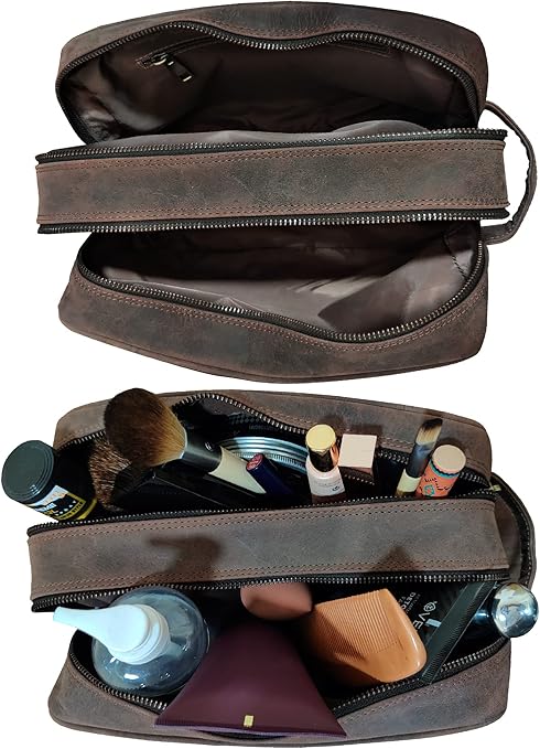Men's Full-Grain Buffalo Leather TSA-Ready Dopp Kit