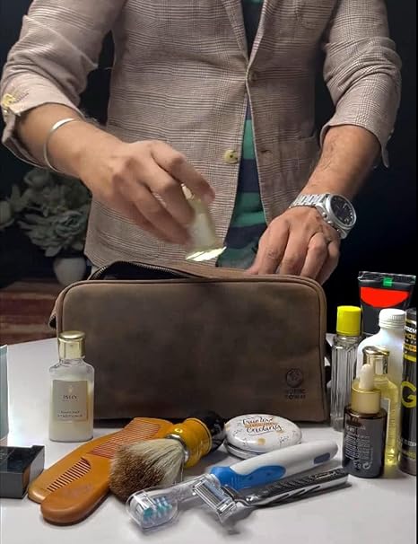 Men's Full-Grain Buffalo Leather TSA-Ready Dopp Kit