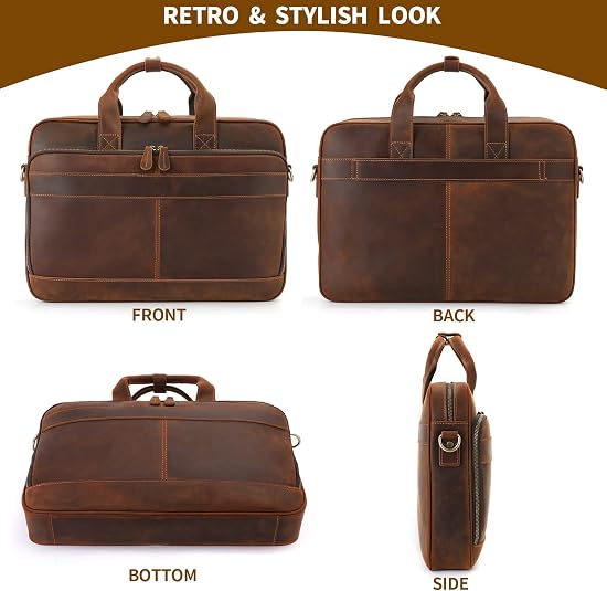 Men's Full-Grain Cowhide Business Briefcase – 15.6" Laptop