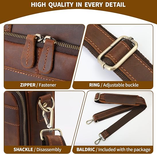 Men's Full-Grain Cowhide Business Briefcase – 15.6" Laptop