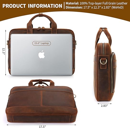Men's Full-Grain Cowhide Business Briefcase – 15.6" Laptop