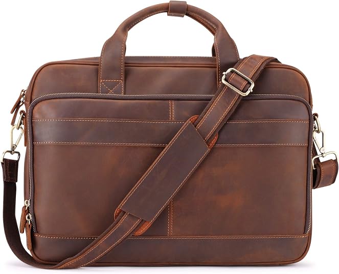 Men's Full-Grain Cowhide Business Briefcase – 15.6" Laptop