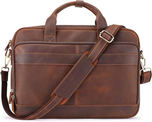 Men's Full-Grain Cowhide Business Briefcase – 15.6" Laptop