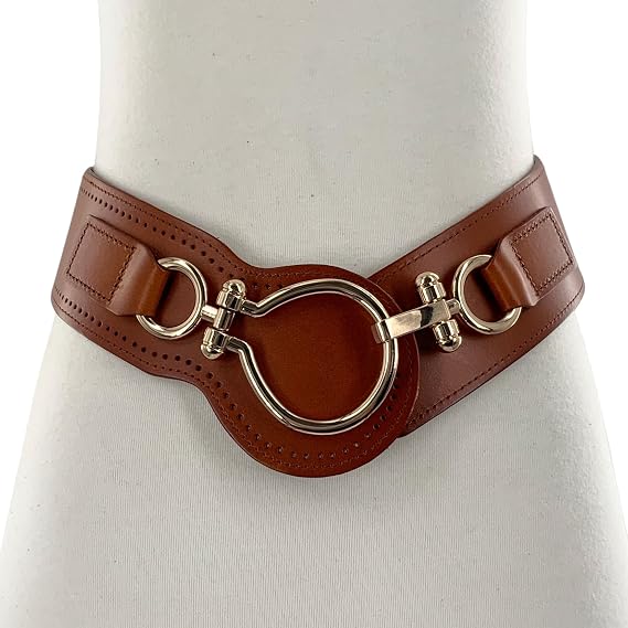 Women's Full Grain Leather Elastic Corset Belt – Gold Hook