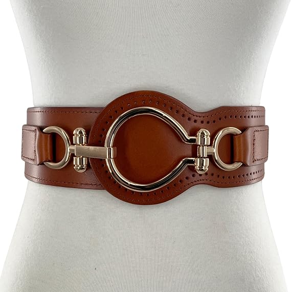Women's Full Grain Leather Elastic Corset Belt – Gold Hook