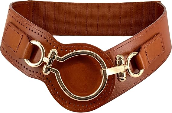 Women's Full Grain Leather Elastic Corset Belt – Gold Hook