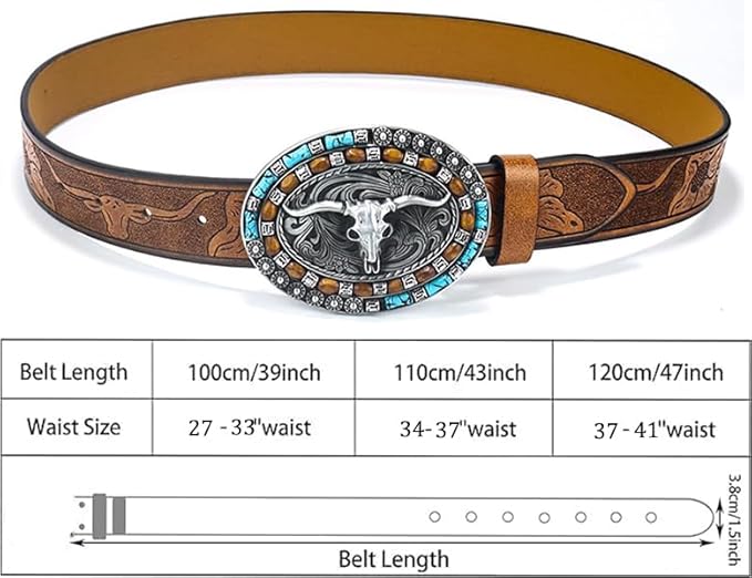 Women's Western Leather Belt – Turquoise Oval Buckle