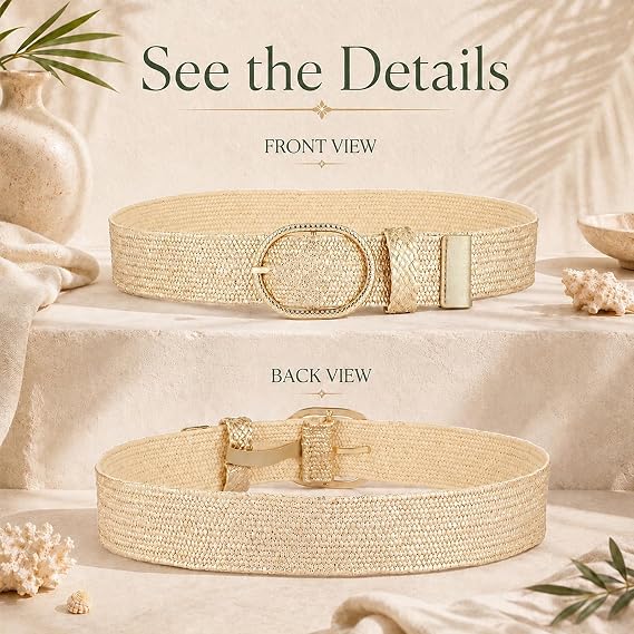 Women's Gold Gilded Raffia Stretch Belt – Boho