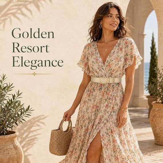 Women's Gold Gilded Raffia Stretch Belt – Boho