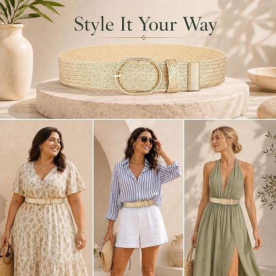Women's Gold Gilded Raffia Stretch Belt – Boho