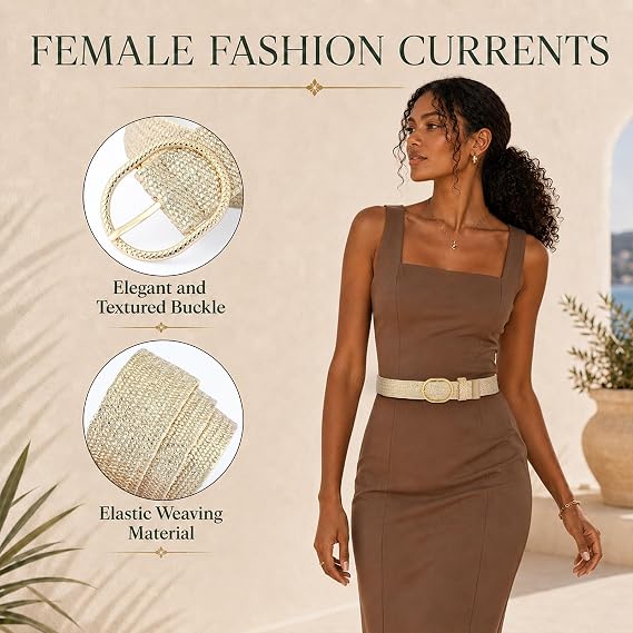 Women's Gold Gilded Raffia Stretch Belt – Boho