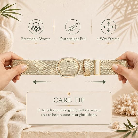 Women's Gold Gilded Raffia Stretch Belt – Boho