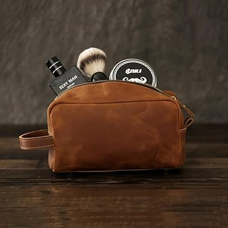 Handcrafted Full Grain Leather Dopp Kit - Cotton Lined