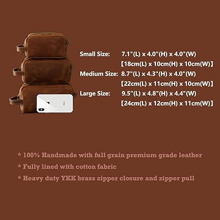 Handcrafted Full Grain Leather Dopp Kit - Cotton Lined