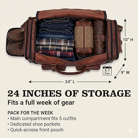 Men's Handmade Genuine Leather Overnight Duffel - 24
