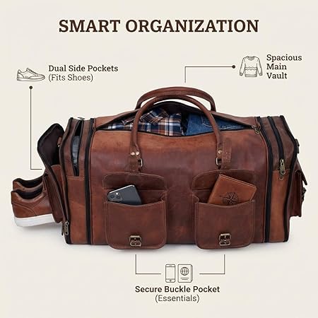 Men's Handmade Genuine Leather Overnight Duffel - 24