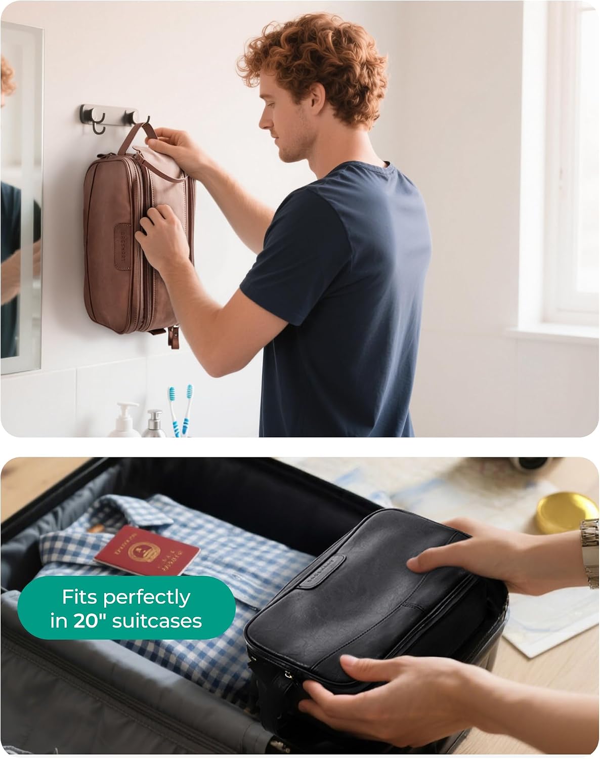 Men's High-Gloss Medium Leather Toiletry Bag