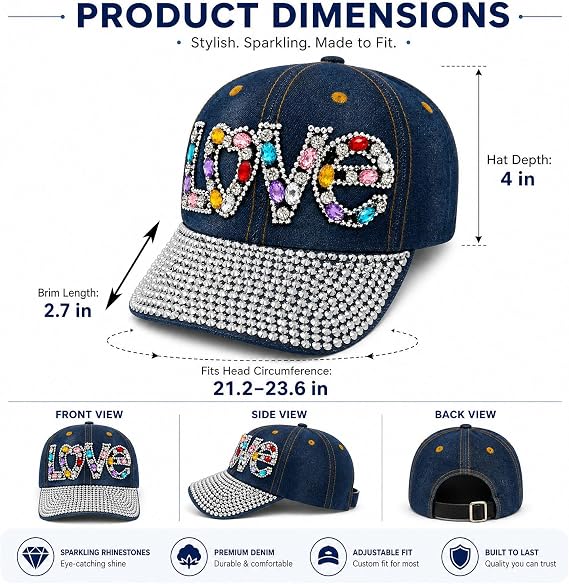 "LOVE" Rhinestone Mesh Sun Cap – Beach Party Bling
