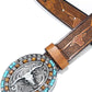 Women's Western Leather Belt – Turquoise Oval Buckle