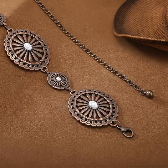 Silver Gold Embossed Concho Belt - Western Chain Belt